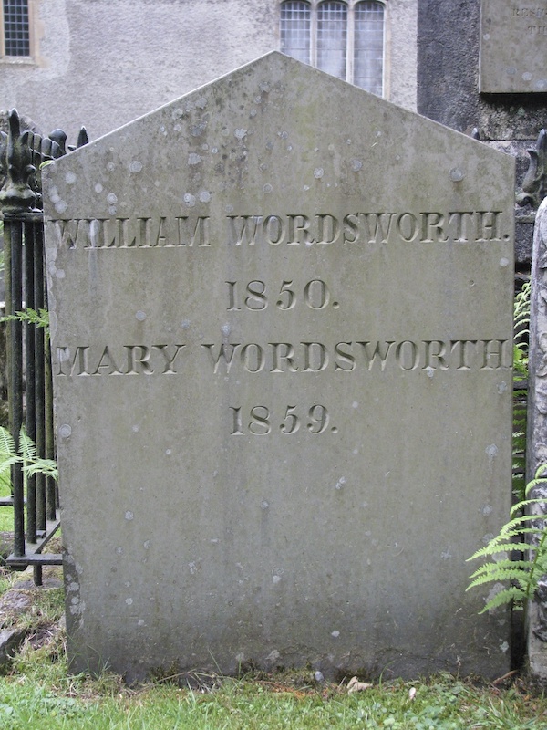 Image of a headstone inscribed with William Wordsworth (1830) and Mary Wordsworth (1859)