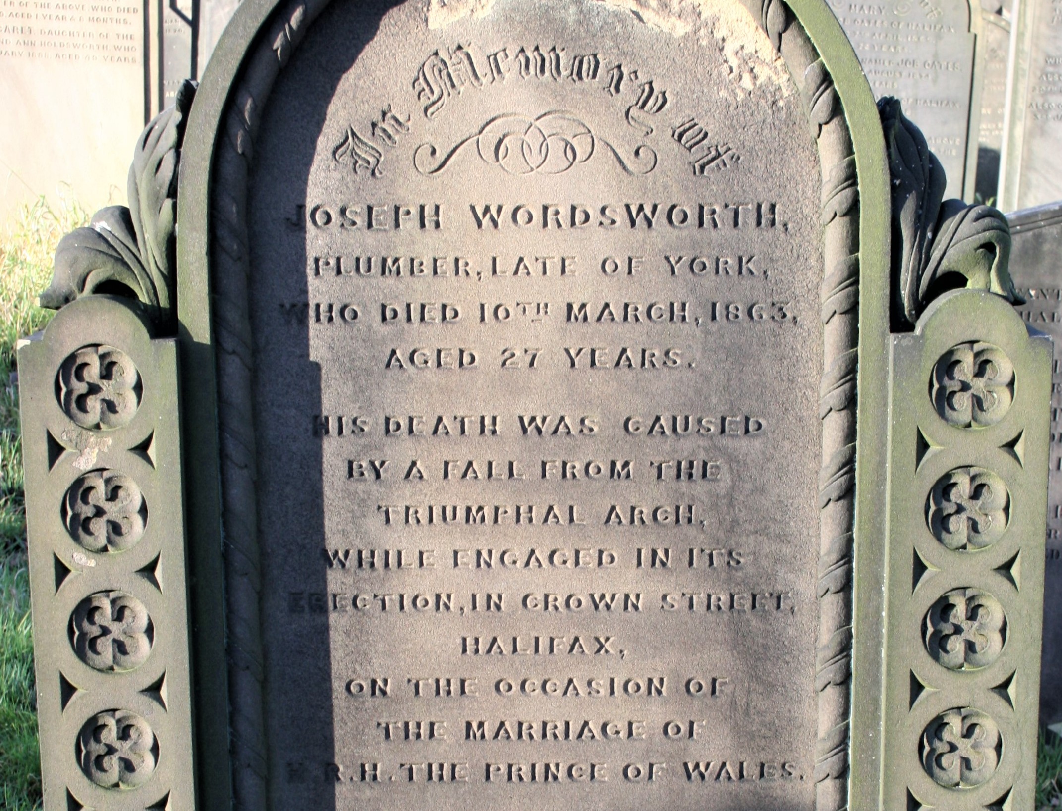 Joseph Wordsworth - close-up of headstone